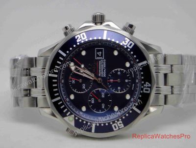 Mens Omega Replica Seamaster James Bond Chronograph Watch - SS Blue Dial